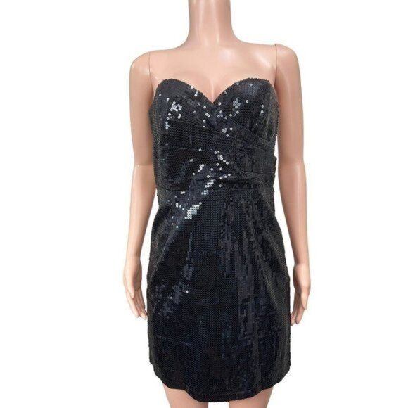 Forever 21 Black Strapless Sequin Mini Dress Size L Party Cocktail Evening - Picture 11 of 16